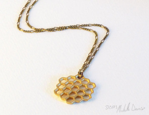 Honeycomb gold pendant with chain by Michelle Davis