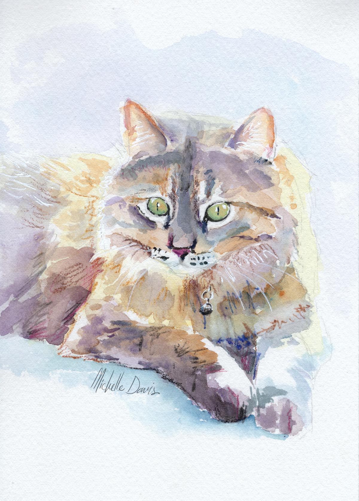 watercolor cat portrait by Michelle Davis